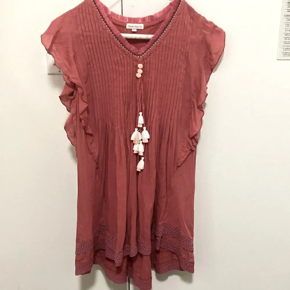 Poupette St Barth Girls’ Sasha V-Neck Mini Dress in Dusty Rose. Size XL (12-14).